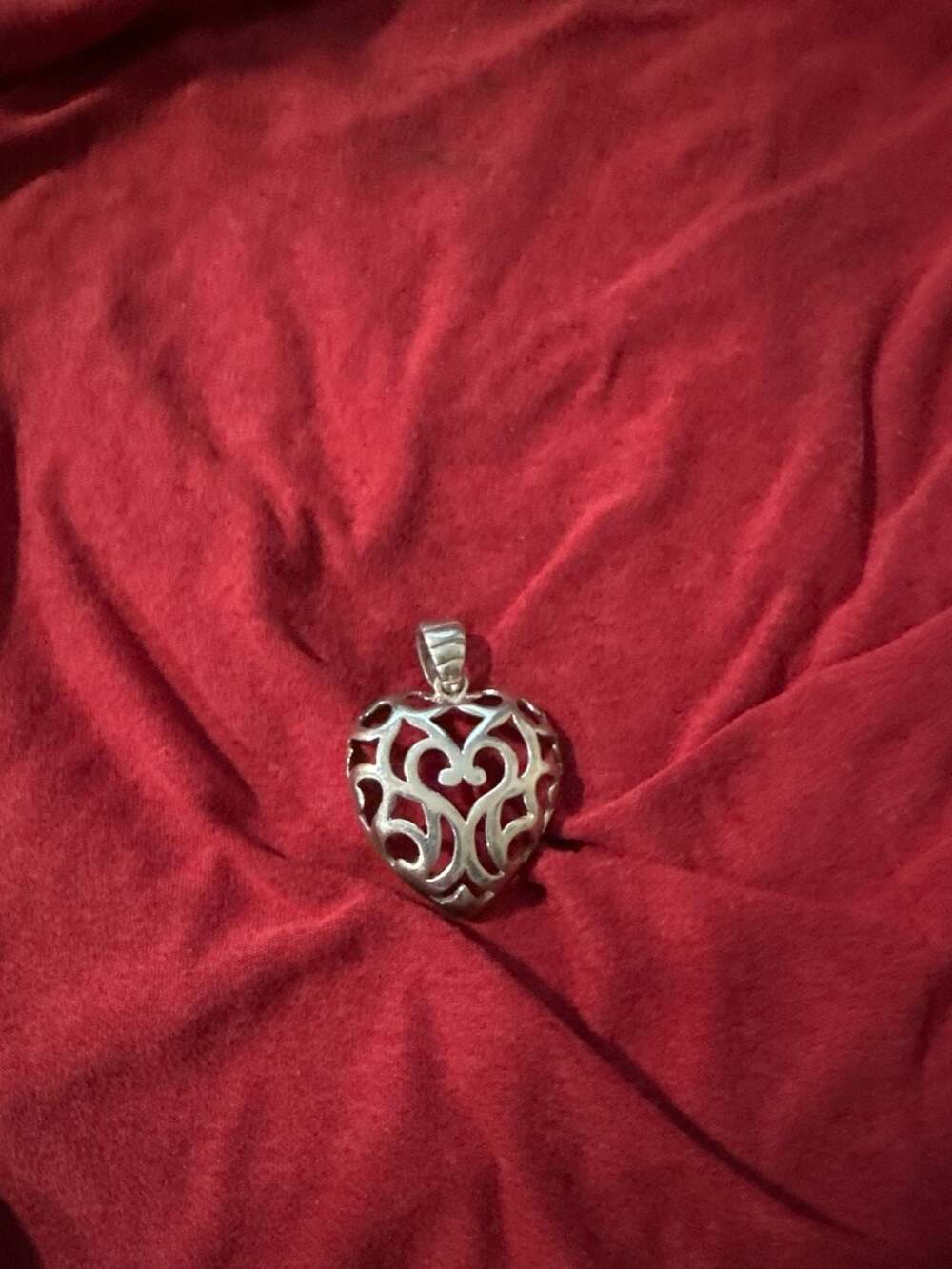 Milor Italy Sterling Silver 925 Openwork Filigree Puffy Heart Pendant